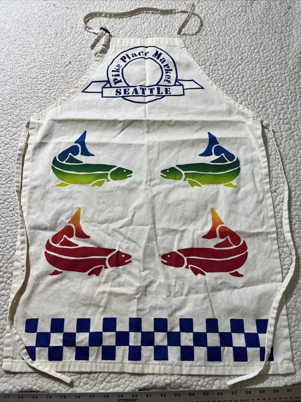 Pike Place White Apron with Colorful Salmon Design